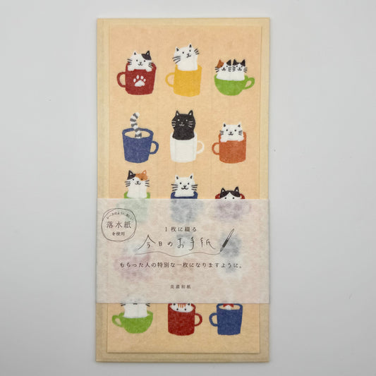 Furukawa Shiko “Today’s Letter” Mino Washi Letter Set – Cat & Mug