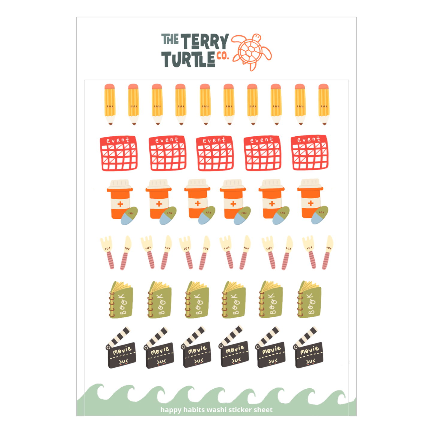 The Terry Turtle Co: Happy Habits Washi Sticker Sheet