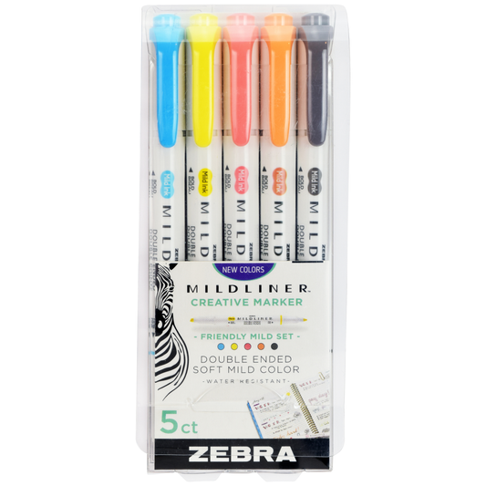 Zebra Mildliner Double-Sided Highlighter – Friendly Mild Colours (Set of 5)